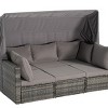 Outdoor 5 Pcs Furniture Set, Patio Wicker Daybed Set with Retractable Canopy, Sofa Set with Cushions and Storable Side Table-Coolbibila - 4 of 4