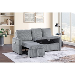 Oswin 70"W Gray Polyester Sofa with Polyesterll-Out Chaise, Underseat Storage, Side Pocket - 1 of 4