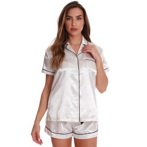 Just Love Womens Satin Pajama Set - Loungewear Short Sleeve Button Down Sleepwear - 1 of 2