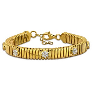 EVERLY JEWELRY | Yellow Plated Sterling Silver 1ct TGW round Cubic Zirconia 8mm flat Omega Style Bracelet, 7+1 Ext. - 1 of 4