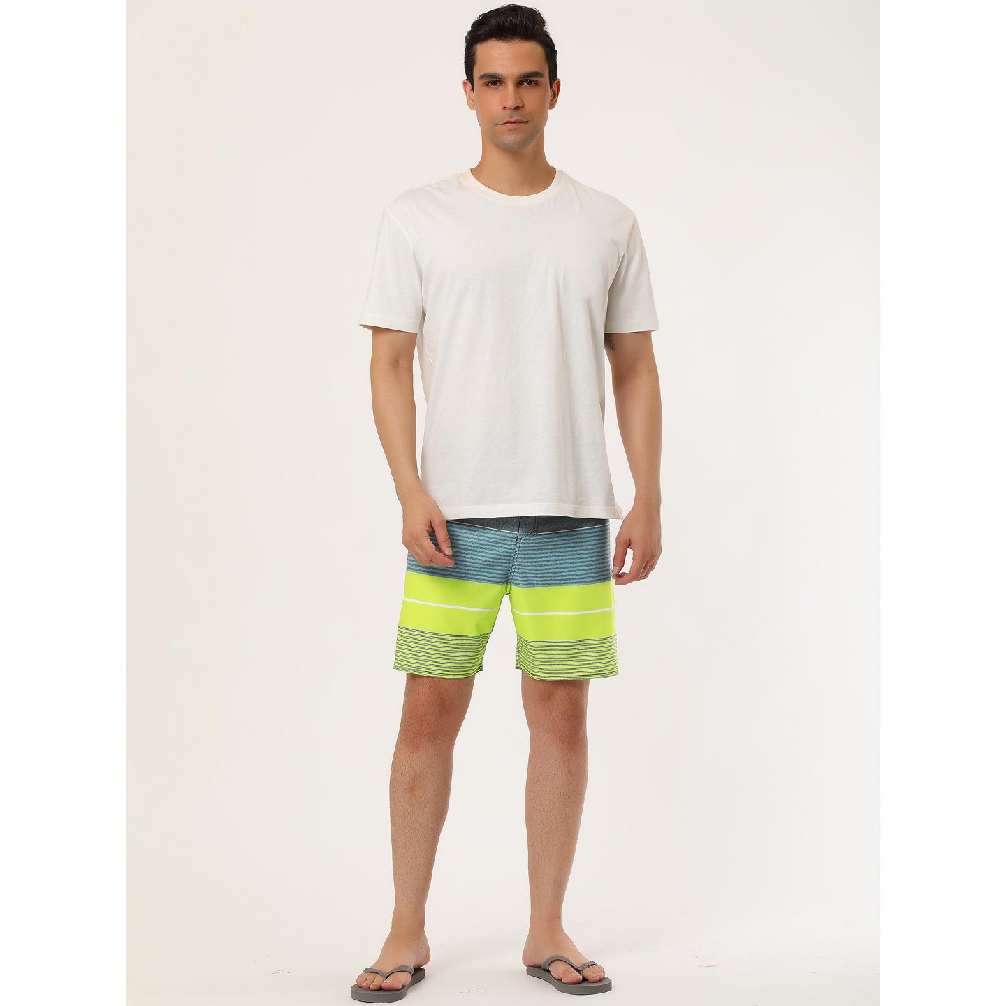 Мужские шорты Lars Amadeus Summer Printed Drawstring Waistband Color Block Beach Shorts 2 Pcs Red Navy 30, цвет: Жёлтый — фото 3