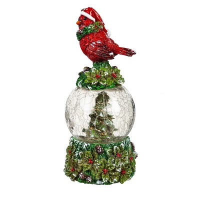 Evergreen LED Polyresin Cardinal Glass Globe with Crackle Finish Table Decor