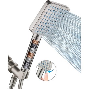 Cobbe Filtered Shower Head with Handheld, High Pressure 6 Spray Mode Showerhead, Water Softener Filters Beads for Hard Water, Brushed Nickel - 1 of 4