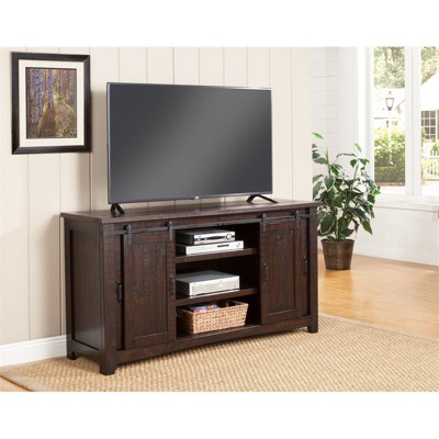 Espresso Pine Wood 65" TV Stand with Mesh Doors