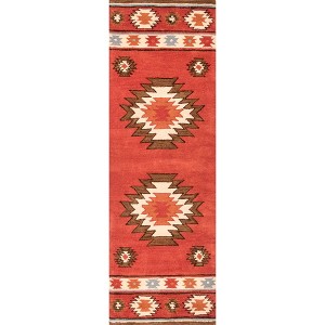 Nuloom Shyla Southwestern 2x12 Wool Runner Rug for Living Room Bedroom Dining Room Entryway Hallway Kitchen, Wine/Orange - 1 of 4