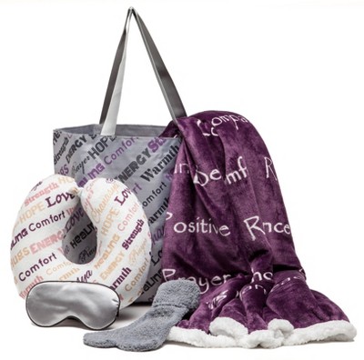 Chanasya Compassion and Healing Hugs Gift Throw Blanket Set - 5-Piece Combo Pack (Blanket, Neck Pillow, Eye Mask, Tote Bag, and Socks)