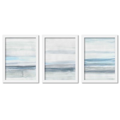 (set Of 3) Ocean Of Tranquility By Leah Graw White Framed Triptych Wall ...