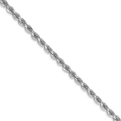 Black Bow Jewelry 2.75mm, 14k White Gold, Diamond Cut Solid Rope Chain Necklace