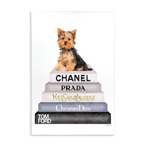 Stupell Industries Book Stack Yorkie Dog Glam Fashion Watercolor Wall Plaque Art, 13" x 19" - 1 of 4