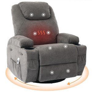360¡ã Swivel Rocking Recliner Chair, Manual Fabric Nursery Recliner Glider with with Massage and Heating - 1 of 4