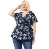 Agnes Orinda Women's Plus Size Ruffle Neck Floral Wrap Tie Waist Blouse - 4 of 4