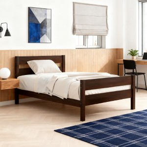 Luxystar Twin Rubber Wood Bed with Headboard and Footboard for Guest Room and Apartment - 1 of 4