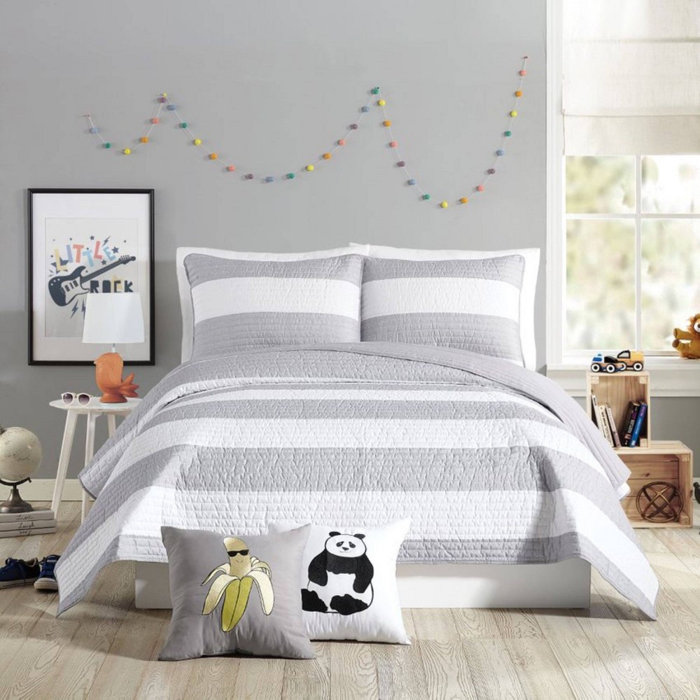 Photos - Bed Linen 2Pc Twin Lavelle Kids' Quilt Set Gray - Urban Playground: Kids Bedding, Twin Quilts, Rugby Stripe, Polyester, 2 Pieces