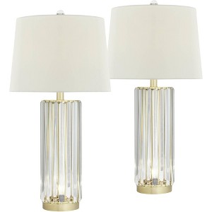Regency Hill Rivera 27 3/4" Tall Traditional Table Lamps Set of 2 LED Night Lights Clear Gold Glass Rod Metal White Shade Living Room Bedroom Bedside - 1 of 4