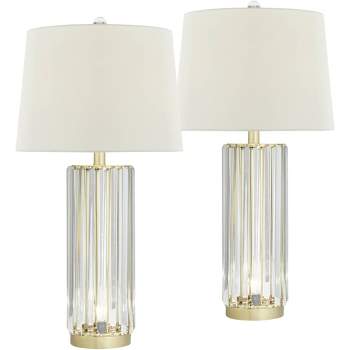 Regency Hill Rivera 27 3/4" Tall Traditional Table Lamps Set of 2 LED Night Lights Clear Gold Glass Rod Metal White Shade Living Room Bedroom Bedside