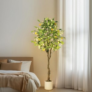 5ft/6ft Tall Artificial Lemon Tree with Fake Lemons, Fauxe Lemon Tree with Lights, Artificial Plants for Decor Realistic to Indoor Home Office - 1 of 4