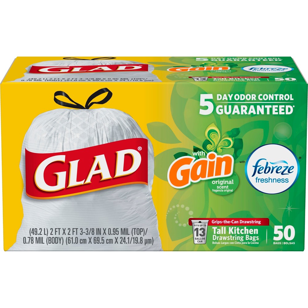 Glad Original Gain Trash Bags 13 Gallon 50ct