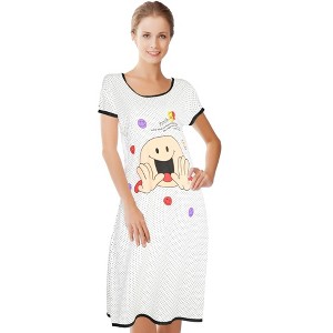 JEFFRICO Womens Nightgowns Short Sleeve Sleepwear Soft Pajama Dress Nightshirts - 1 of 4