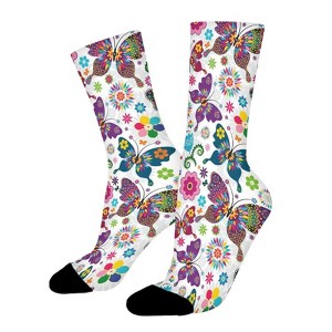Colorful Butterflies And Flowers Women Printed Crew Socks Funny Funky Socks Soft Polyester Novelty Gifts for Artists Men - 1 of 1
