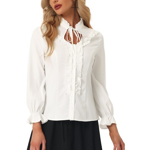 Allegra K Women's Vintage Ruffled Long Sleeve Button Up Gothic Victorian  Blouse White X-large : Target