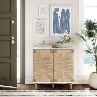 Beacon White and Seagrass Freestanding Storage Cabinet with Adjustable Shelving