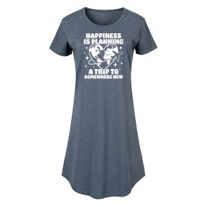Women's - Instant Message - Happiness Is Planning A Trip To Somewhere New Graphic T-shirt Dress - 1 of 4