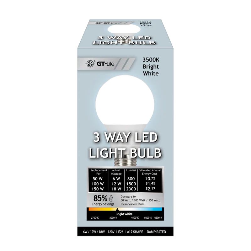 6-Pack 2300 Lumen LED A19 3-Way Bulb 50-100-150W Bright white/Daylight/Soft white, 4 of 7