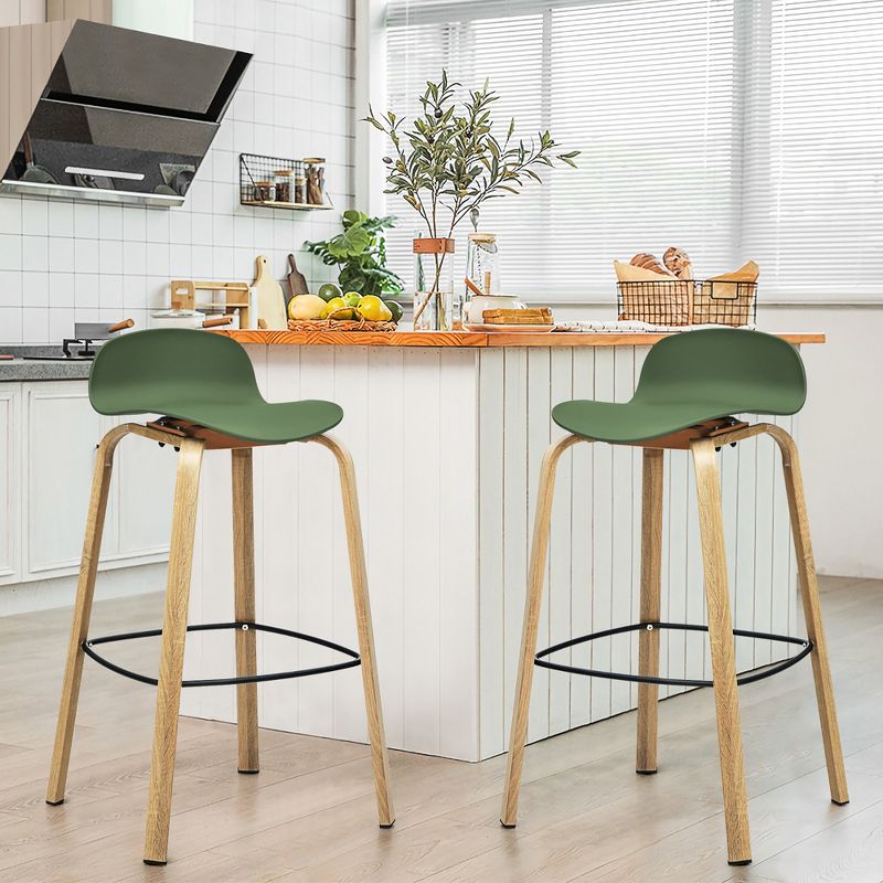 Costway Set of 2 Counter Height Bar Stools w/Footrest&Solid Metal Legs Yellow\Green, 2 of 10