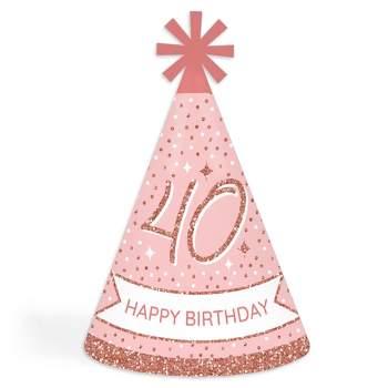 Big Dot of Happiness 40th Pink Rose Gold Birthday - Cone Happy Birthday Party Hats for Adults - Set of 8 (Standard Size)