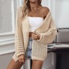 Women's Crochet Cardigan Sweaters Lightweight Knitted Long Batwing Sleeve Hollow Out Tie Front Boho Beach Cover Up - 3 of 4