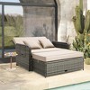 Costway Wicker Loveseat Sofa Set Patio Rattan Daybed with Ottoman & Retractable Side Tray Brown/Black/Navy - 4 of 4