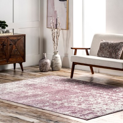 Deedra Pink and Ivory Abstract 9' x 12' Synthetic Area Rug