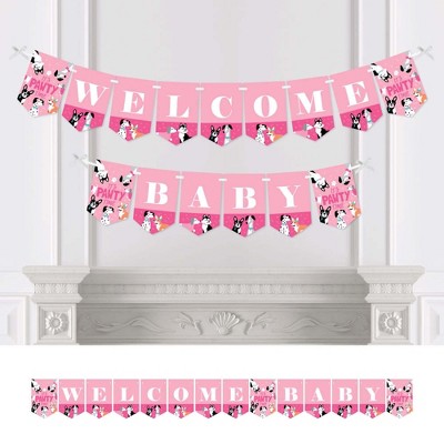 Big Dot of Happiness Pawty Like a Puppy Girl - Pink Dog Baby Shower Bunting Banner - Party Decorations - Baby Shower