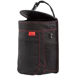 Lusso Gear 2.5 Gal Car Trash Can, Leakproof Vinyl Hanging Bin with Removable Liner, Black with Red Stitching