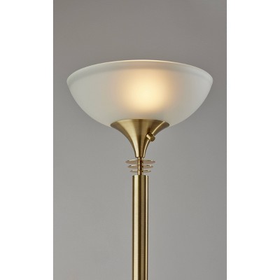 Antique Brass and Frosted Glass Torchiere Floor Lamp