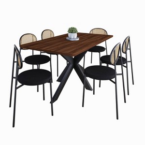 LeisureMod Ravenna 63" Rectangular Wood Dining Table with 6 Euston Wicker Dining Chairs - 1 of 4