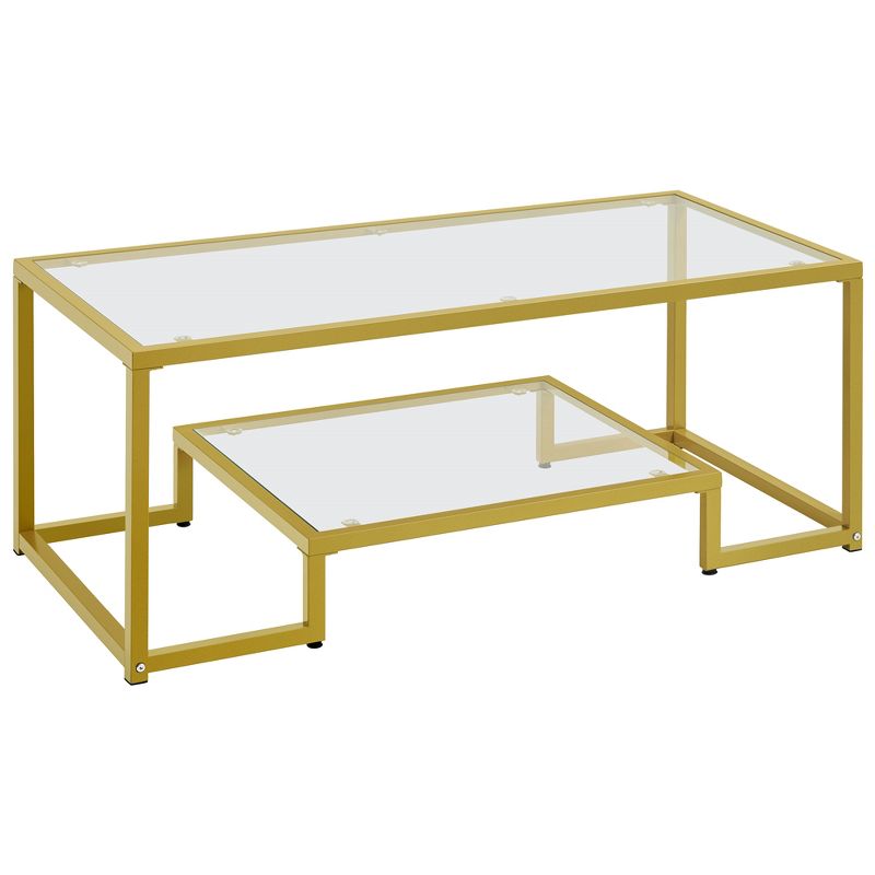 Yaheetech Modern Tempered Glass Coffee Table With Open Shelf for Living Room Gold, 1 of 10