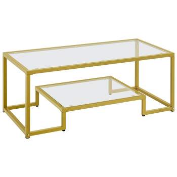 Yaheetech Modern Tempered Glass Coffee Table With Open Shelf for Living Room Gold