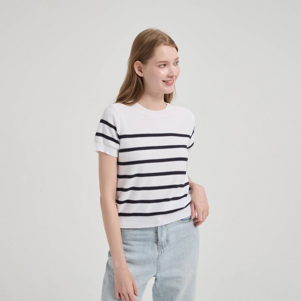 Women's The Baby Striped Crewneck Pullover Sweater - Universal Thread™ White S