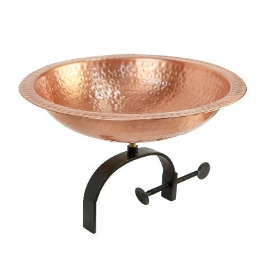 14.75" Hammered Solid Copper Birdbath with Over Rail Bracket Satin Copper - Achla Designs