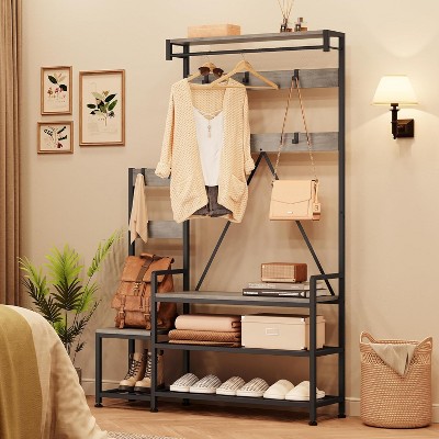 Solid Wood Coat Rack,Hall Tree With Bench and Shoe Storage Parent-Child Coat Rack Shoe Bench