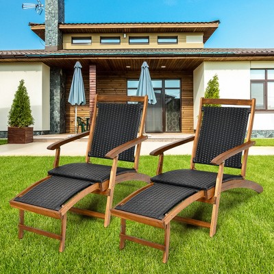 Costway 2pcs Patio Folding Rattan Lounge Chair Wood Frame Retractable   GUEST Bda23344 8b63 4f6f Aec9 9dfd62f94e71