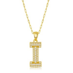 Bella Silver Sterling Silver Micro Pave CZ Block Initial w/Paperclip Chain Gold Plated 18" Pendant Necklace - 1 of 2