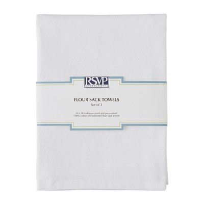 RSVP International Flour Sack Towel 3 Piece Set, 20x28 Inches