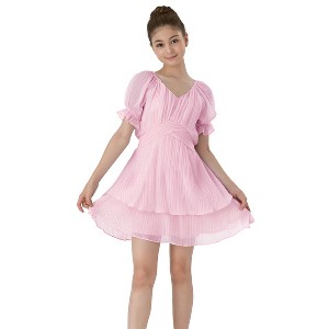 2Bunnies Girls Tween Teen Ruffle Puff Sleeve Mini Dress - 1 of 4