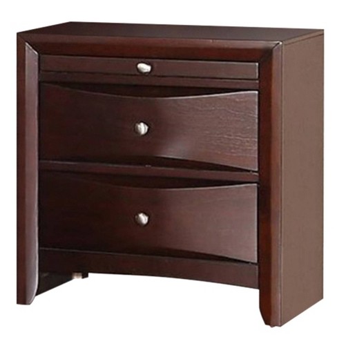 Pine Wood Night Stand With Two Drawers And Pull Out Tray Brown