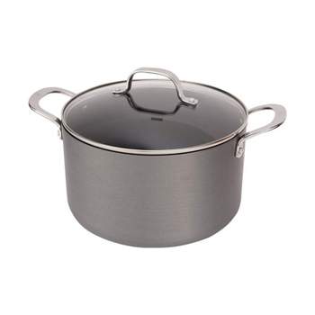Swiss Diamond Hard Anodized Induction Stock Pot with Tempered Glass Lid, 9.5", 8 QT