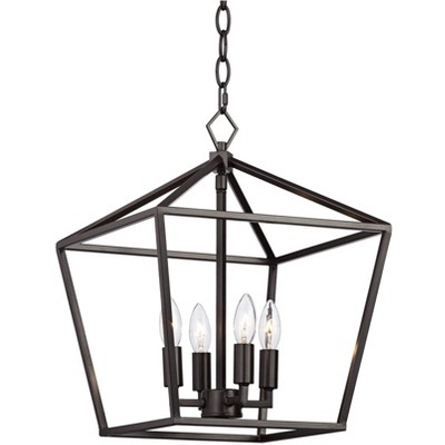 Franklin Iron Works Bronze Cage Foyer Pendant Chandelier 13" Wide Open Frame 4-Light Fixture Dining Room House Kitchen Entryway