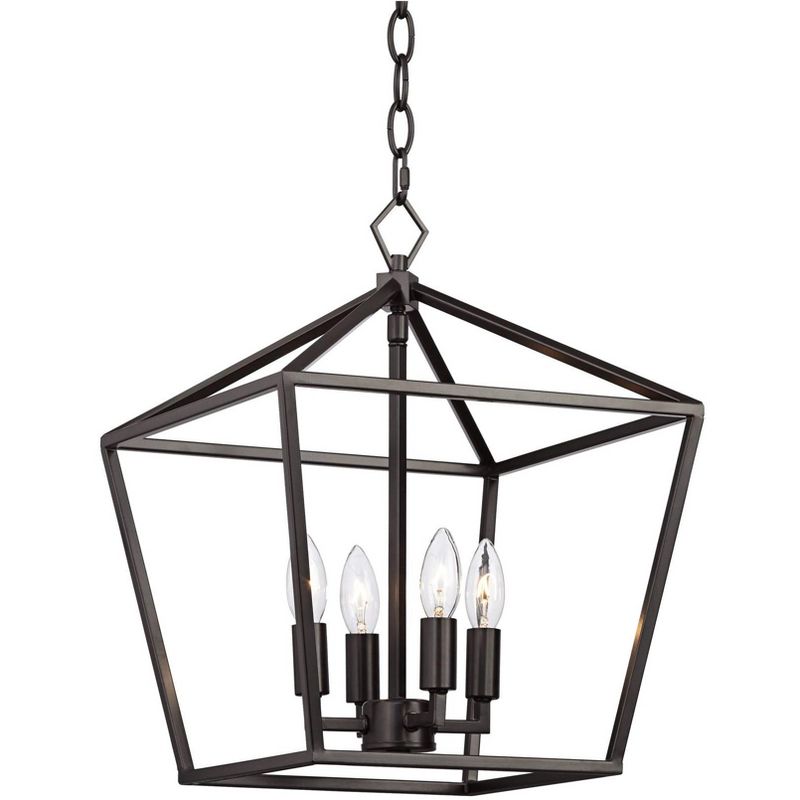 Franklin Iron Works Queluz Bronze Pendant Chandelier 13" Wide Industrial Rustic Geometric Cage 4-Light Fixture for Dining Room House Kitchen Island, 1 of 10