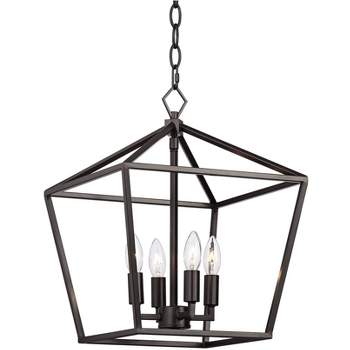 Franklin Iron Works Queluz Bronze Pendant Chandelier 13" Wide Industrial Rustic Geometric Cage 4-Light Fixture for Dining Room House Kitchen Island
